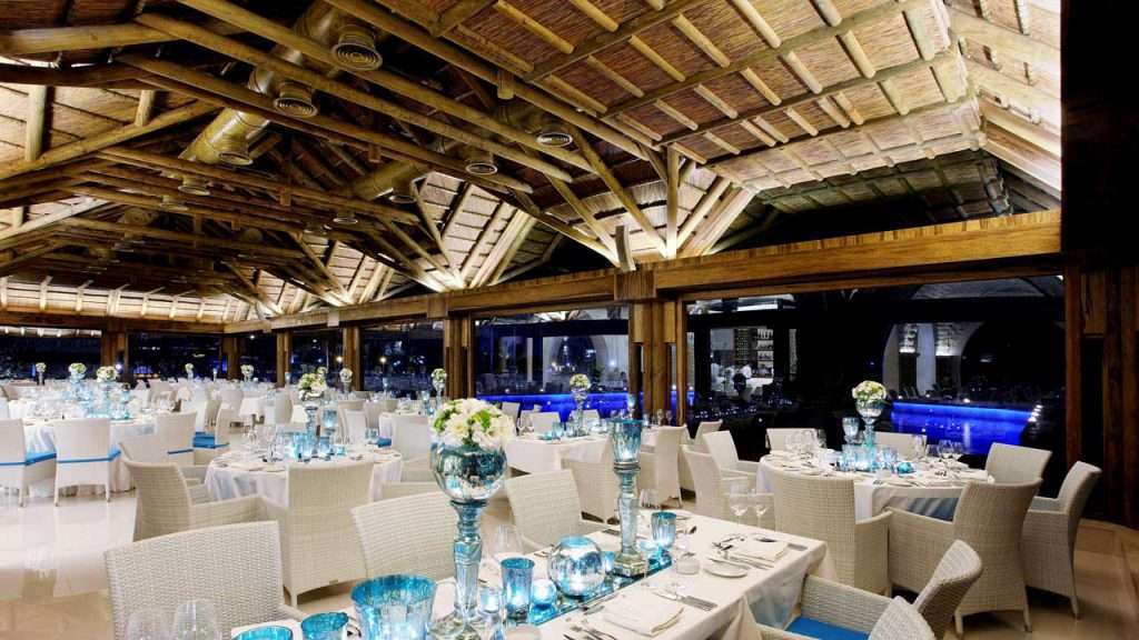 Thatched beach restaurant interior