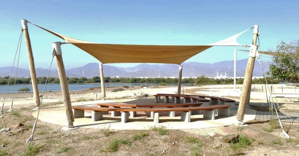 Outdoor classroom along with timber decking and benches.