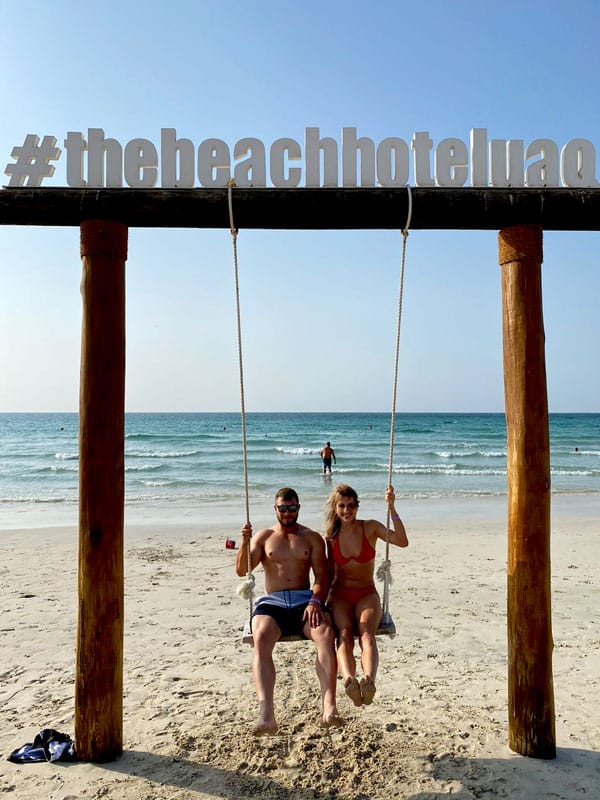 A large timber framed beach swing forms an awesome spot for Instagram worthy pictures and videos.