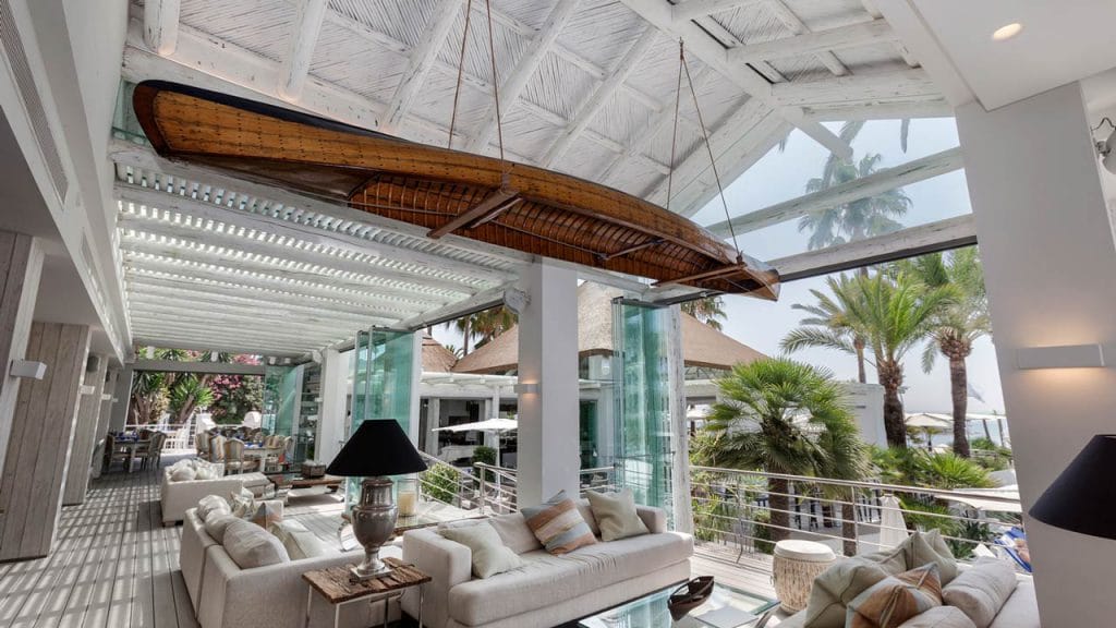 Wood ceiling interior at Puente Romano in Marbella