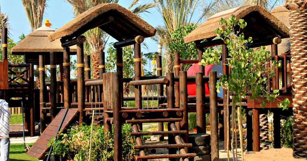 A beautifully crafted timber playstructure, providing endless fun for children at Xpark Dubai.