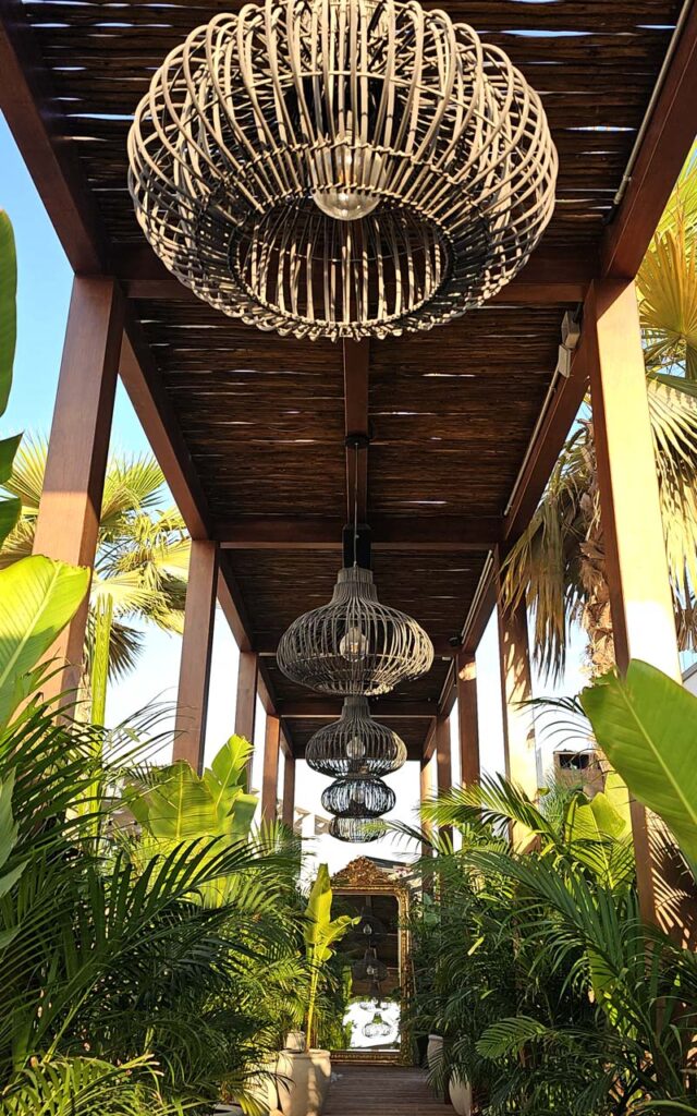 Cape Reed International custom timber pergola entrance at Gitano Dubai beach club