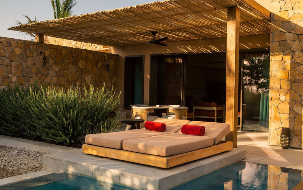 Cape Reed wooden pergola at Six Senses Amaala.